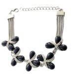 Black Lilly Wide Chain Silver Woman Bracelet