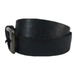Black Textured Leather Belt For Men