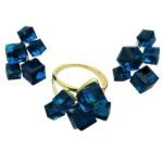 Blue Crystal Diamond Earring & Ring Set For Girls