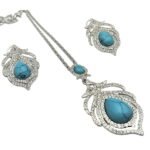 Blue Opal Silver Diamond Locket Set