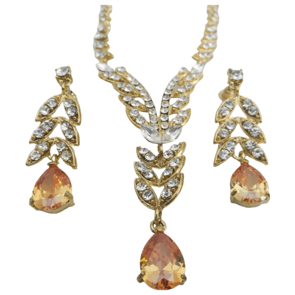 Golden Leaf-Drop Necklace Set