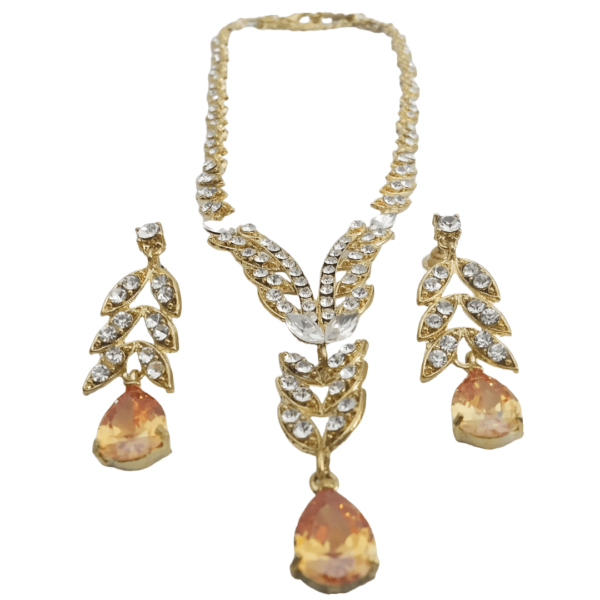 Golden Leaf-Drop Necklace Set