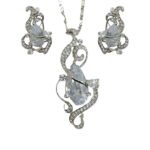 Silver Crystal Diamond Locket Set
