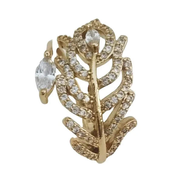 White Zirconia golden Leaf  woman Stone Rings